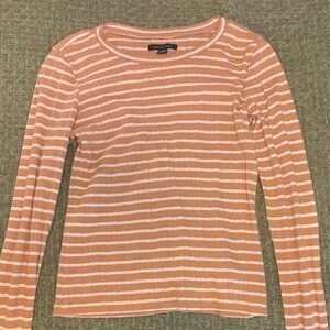American Eagle Outfitters Tan and White Striped Long Sleeve Tee